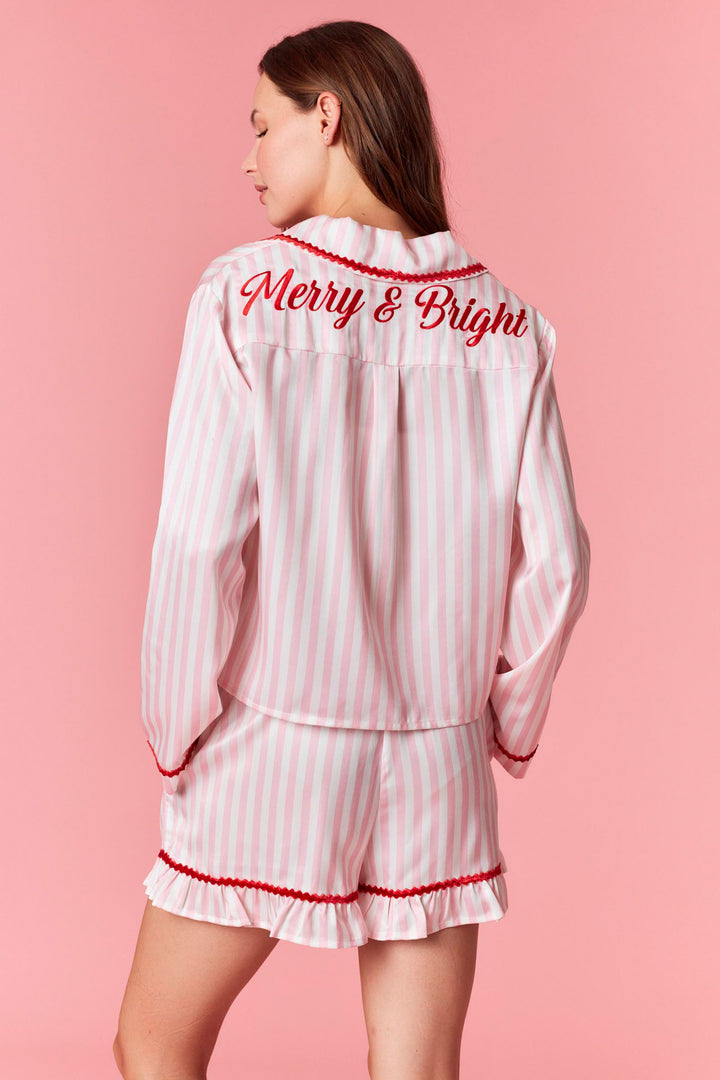 Red and Pink Stripe Christmas Pajama Set