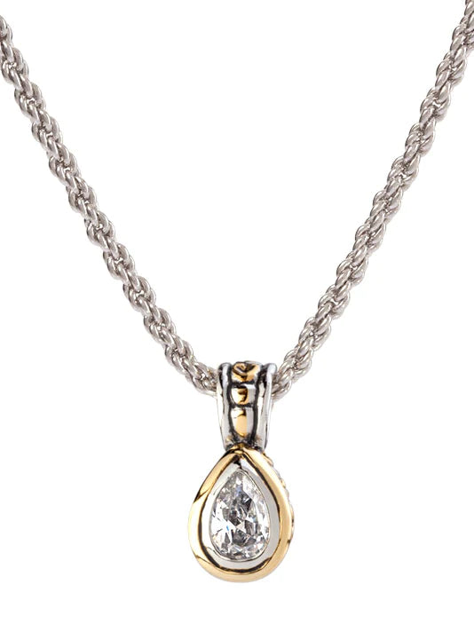 John Medeiros Beijos 9x6mm CZ Pear Bezel Set Pendant Necklace