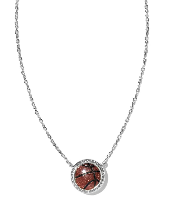 Kendra Scott Basketball Silver Short Pendant Necklace in Orange Goldstone