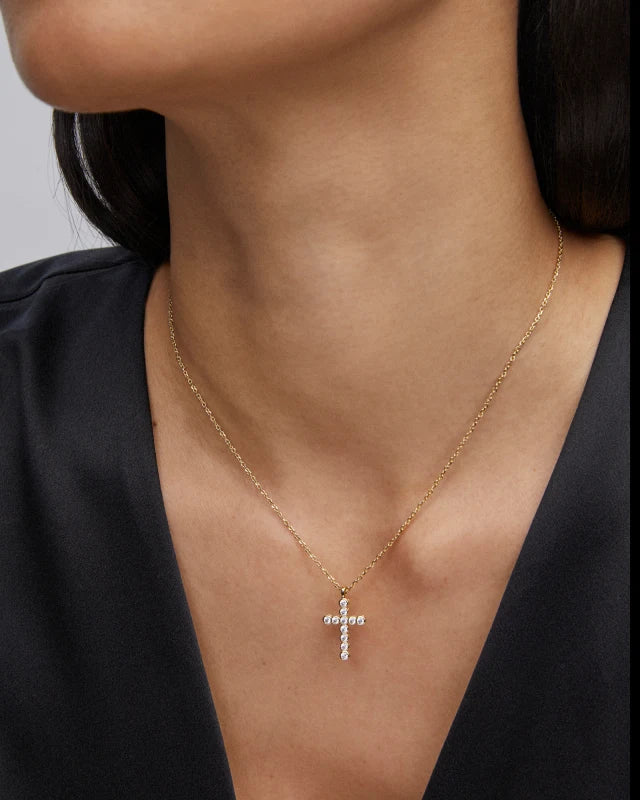 Kendra Scott Cross Gold Pendant Necklace in White Crystal