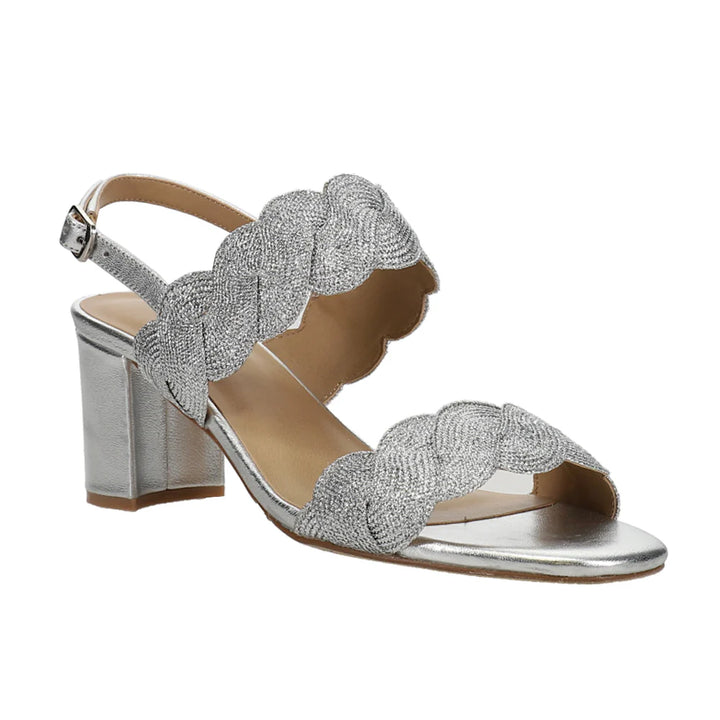 Vaneli Lettie Woven Block Heel Sandals in Silver