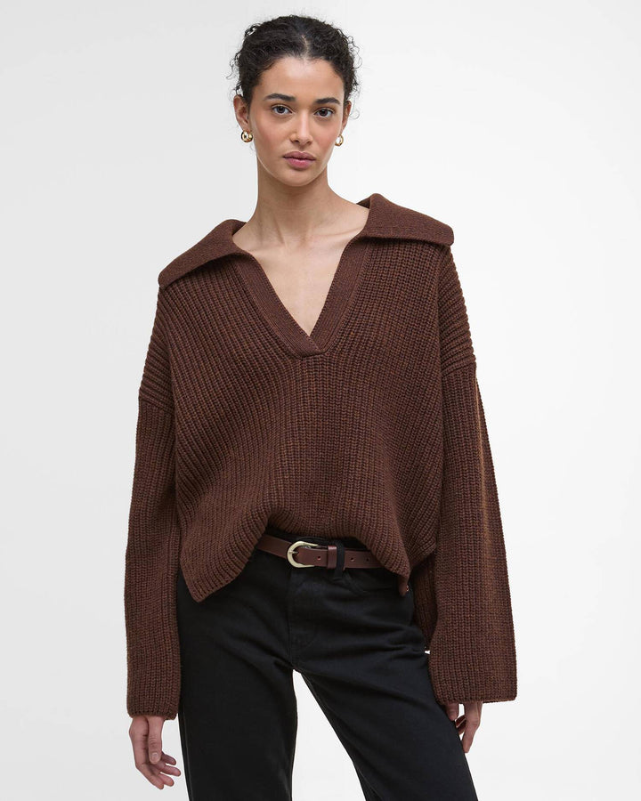Barbour Robyn V-Neck Jumper in Vicuna