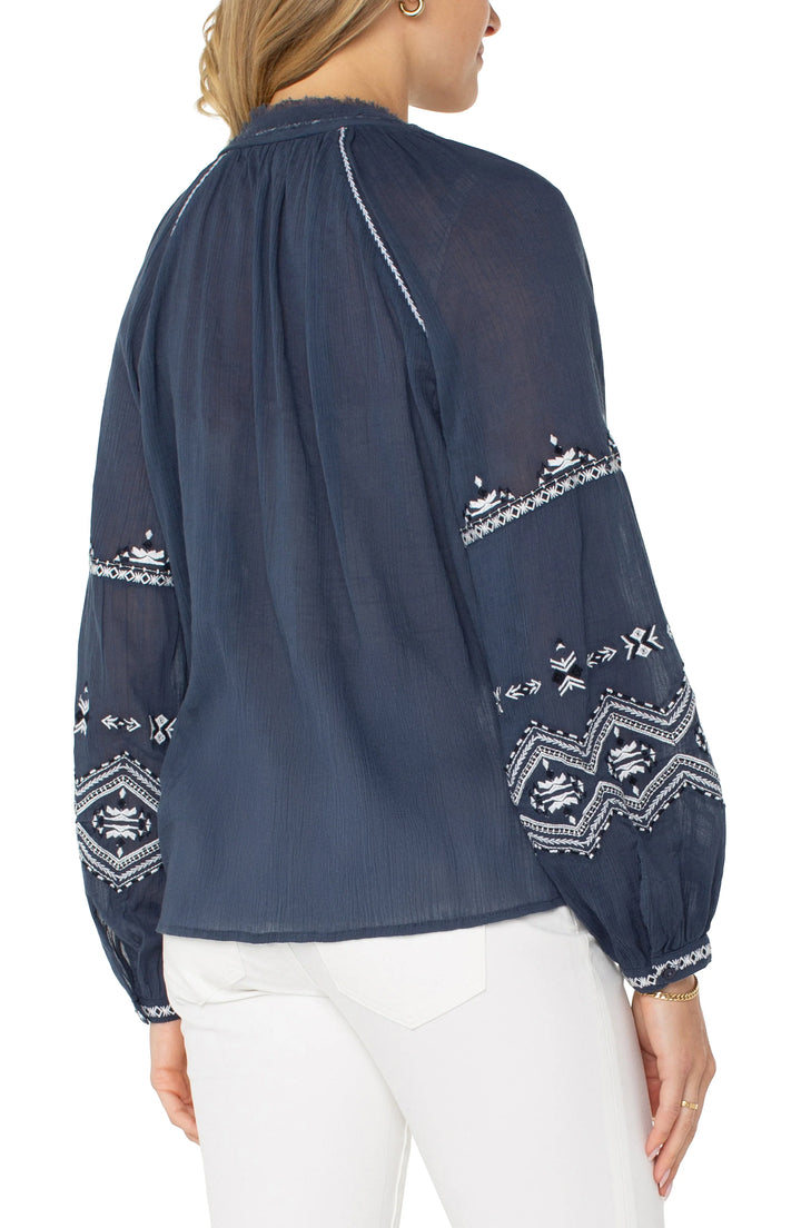 Liverpool Los Angeles Long Sleeve Raglan Woven Blouse in Insignia Blue