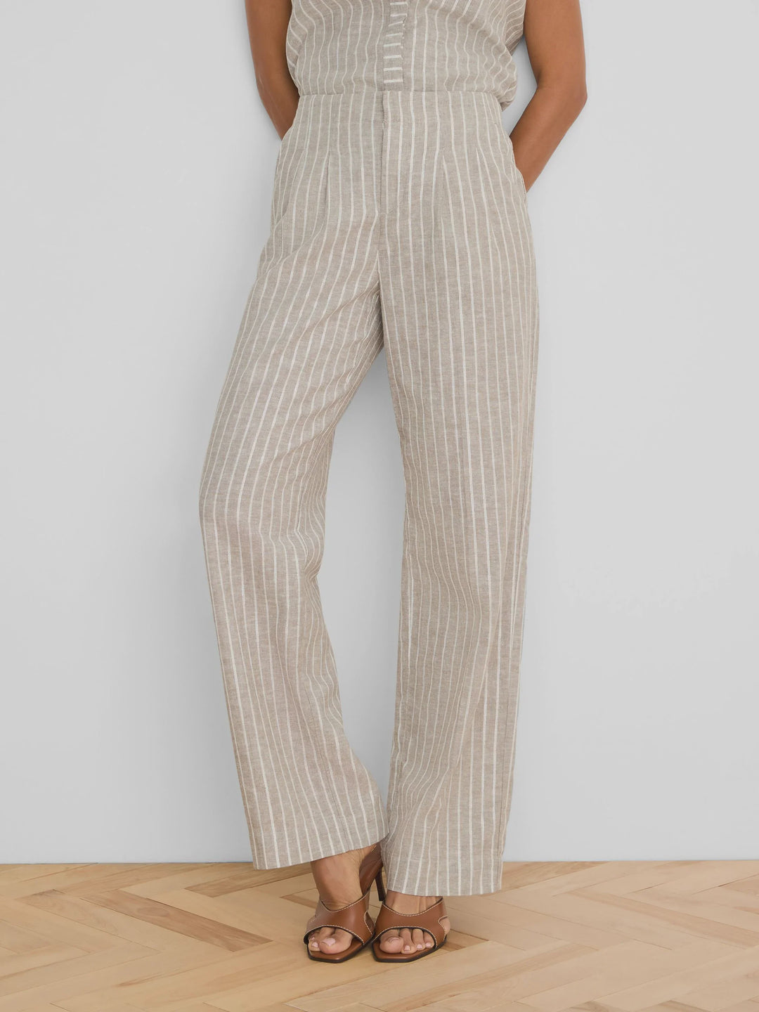 Nic + Zoe Lenox Wide Leg Striped Linen Pant in Neutral Multi