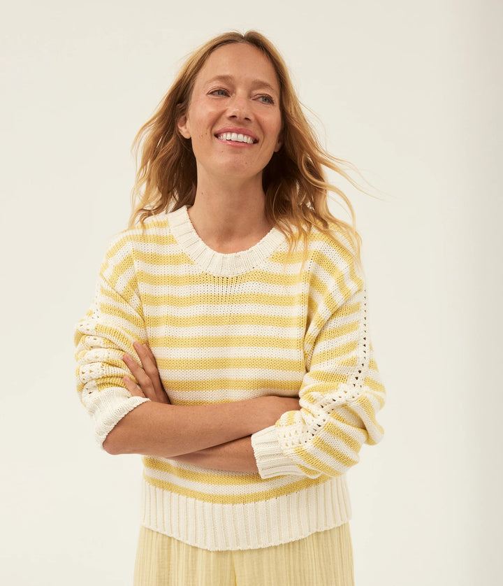 Michael Stars Merle Striped Crewneck Sweater in Lemonade