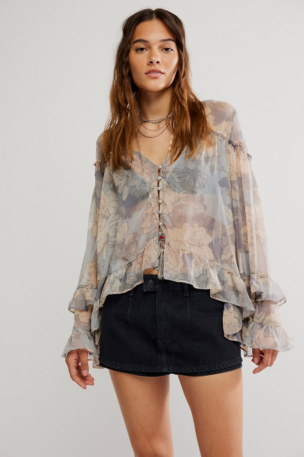 Free People Day Dreaming Blouse In Stone Combo