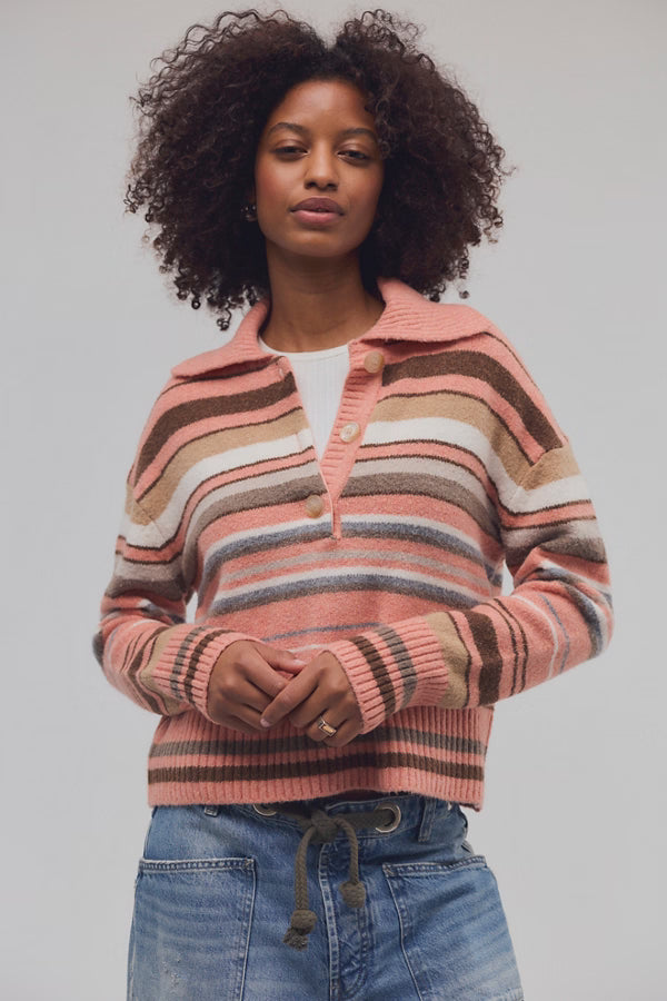 Free People Trading Up Polo in Peach Combo