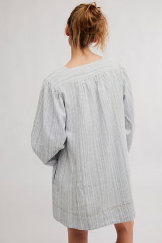 Free People Goldie Balloon Sleeve Dress in Indigo Combo