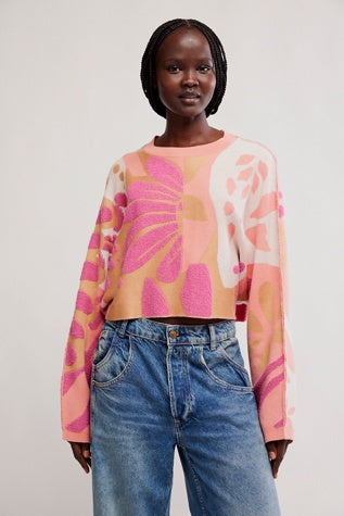 Free People Mia Pullover in Coral Kiss Combo