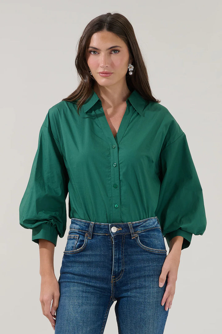 Chalet Button Down Top in Emerald