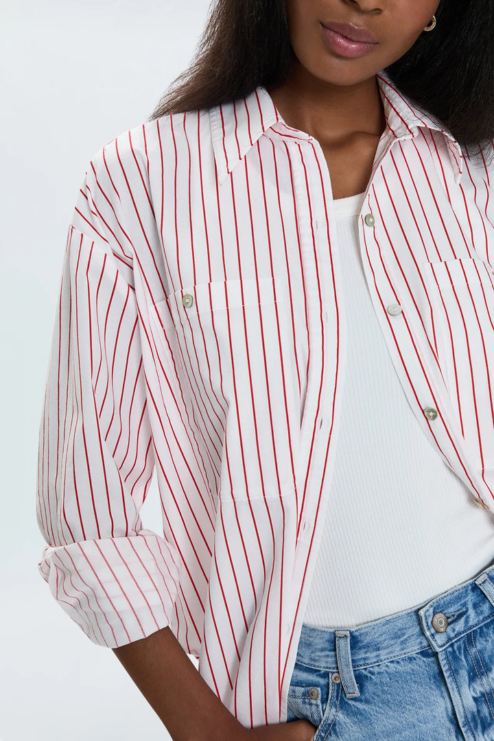 Pistola Samantha Oversized Button Up Shirt in Ruby Stripe