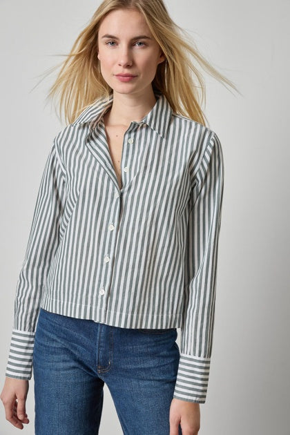 Lilla P Straight Fit Short Button Down in Mineral Stripe