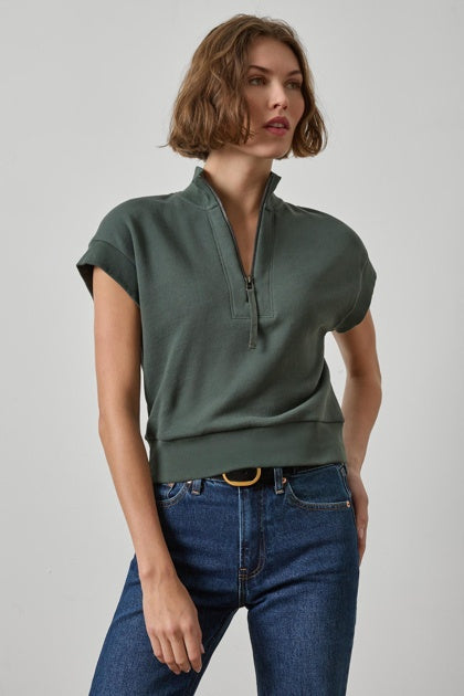 Lilla P Zip Mock Neck in Mineral