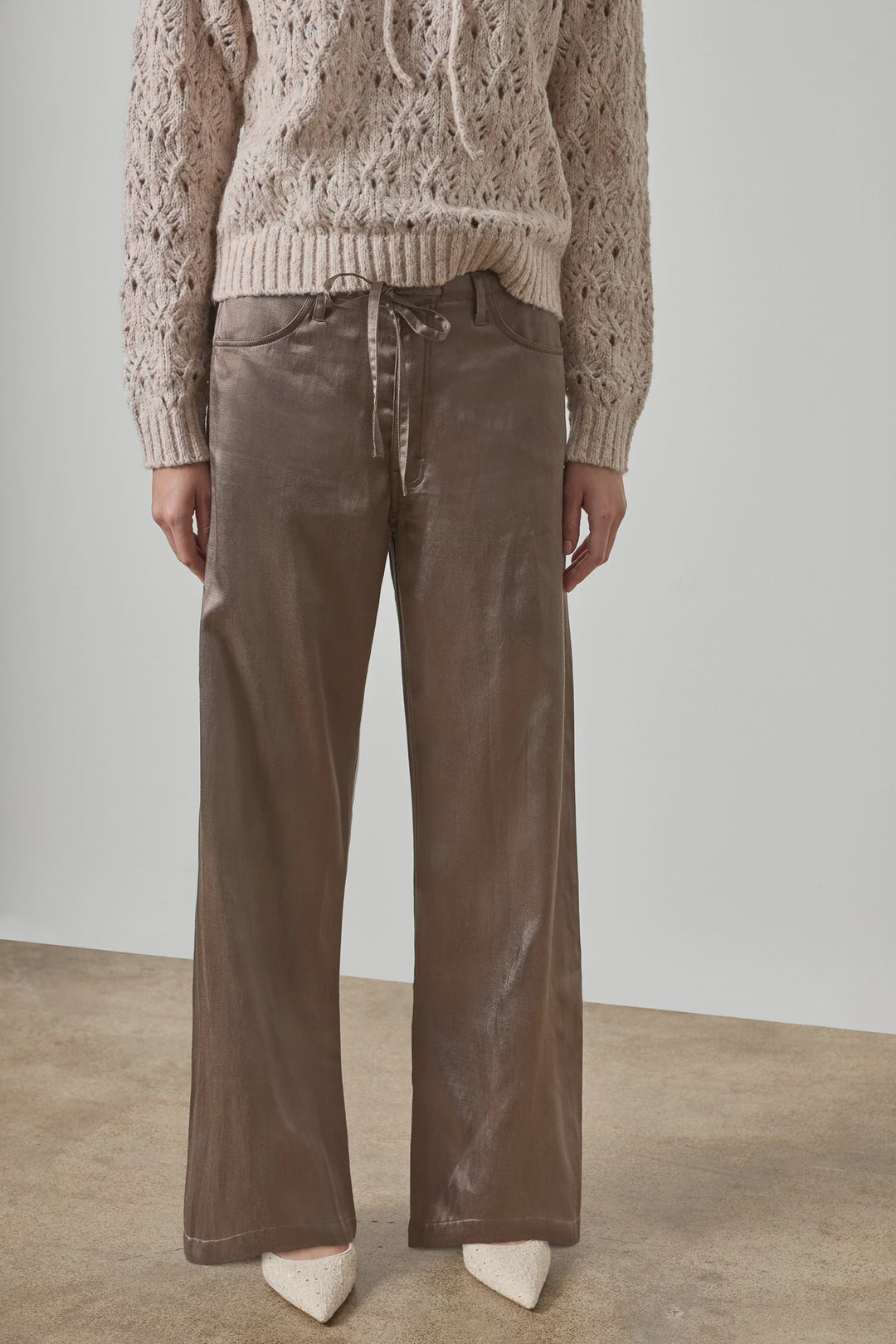 Lilla P Slub Woven Pant in Brown