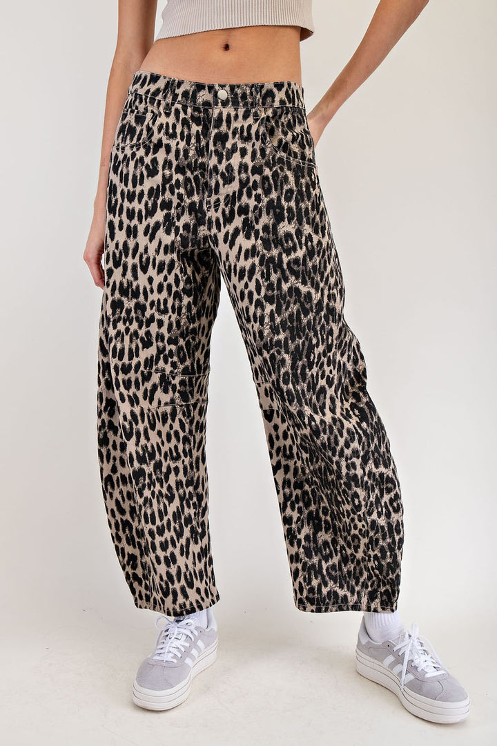 With A Leap Chestnut Leopard Print Barrel Jean