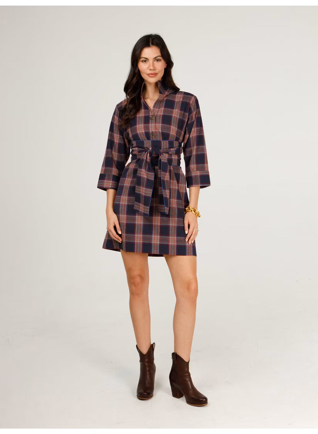 Holly Shae Arden Dress in Navy Pink Plaid