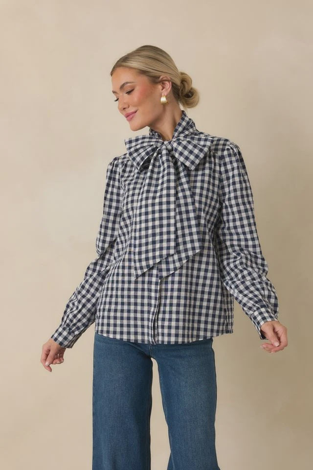 Prosperina Parker Blouse in Navy Check