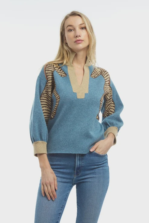 Patty Kim Zebra Knit in Blue Tan