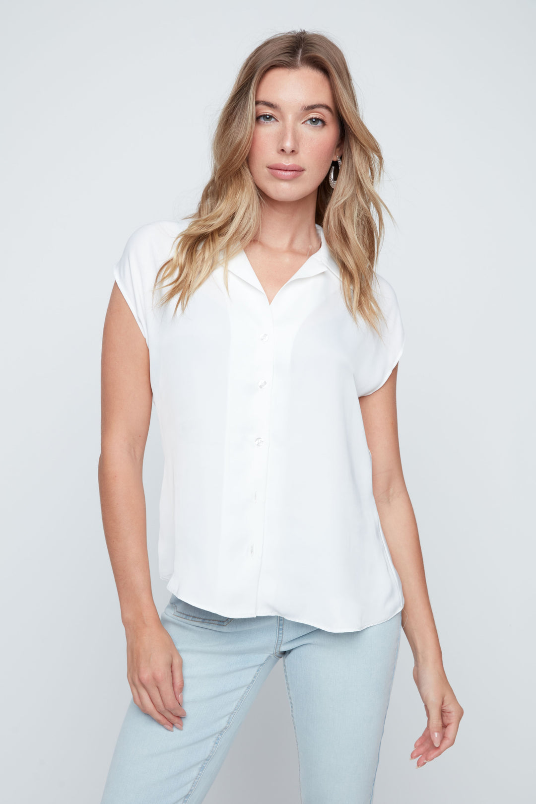 Renuar Woven Collar Top in Creme