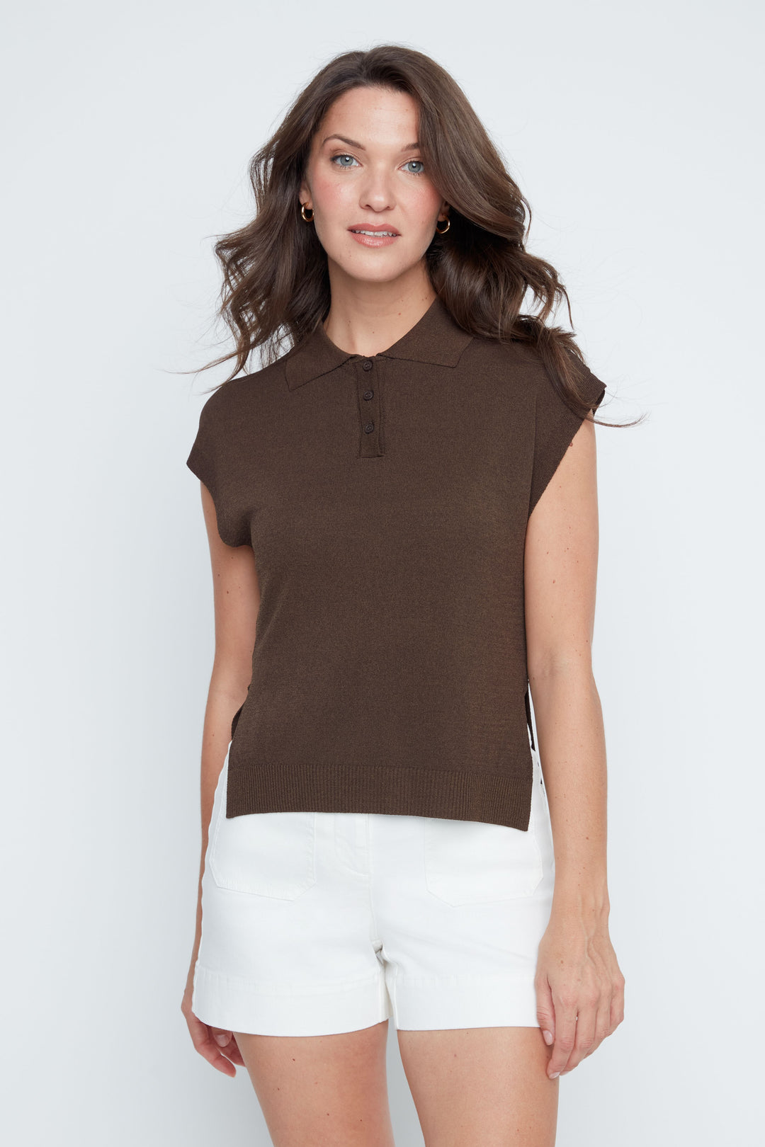 Renuar Knit Sleeveless Sweater in Chocolate