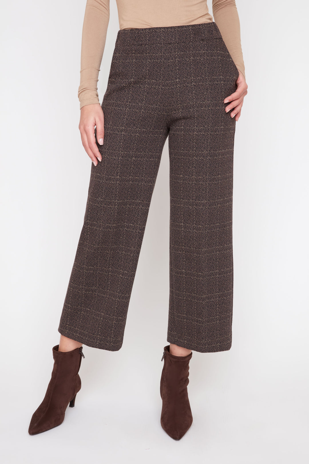 Renuar Woven Pattern Pant in Chocolate