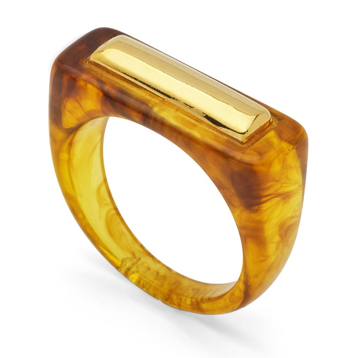 Lucas Jack Tortoise Shell Resin With Small Gold Bar Ring