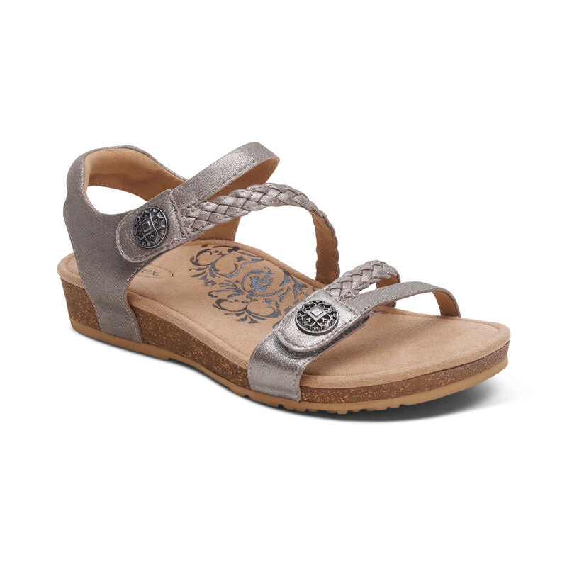 aetrex Jillian Braided Quarter Strap Sandal in Brushed Silver