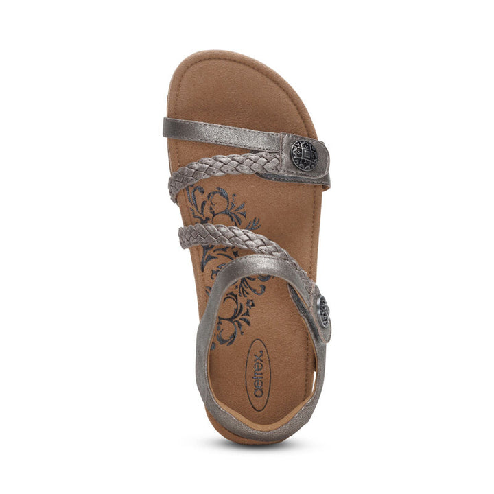 aetrex Jillian Braided Quarter Strap Sandal in Brushed Silver