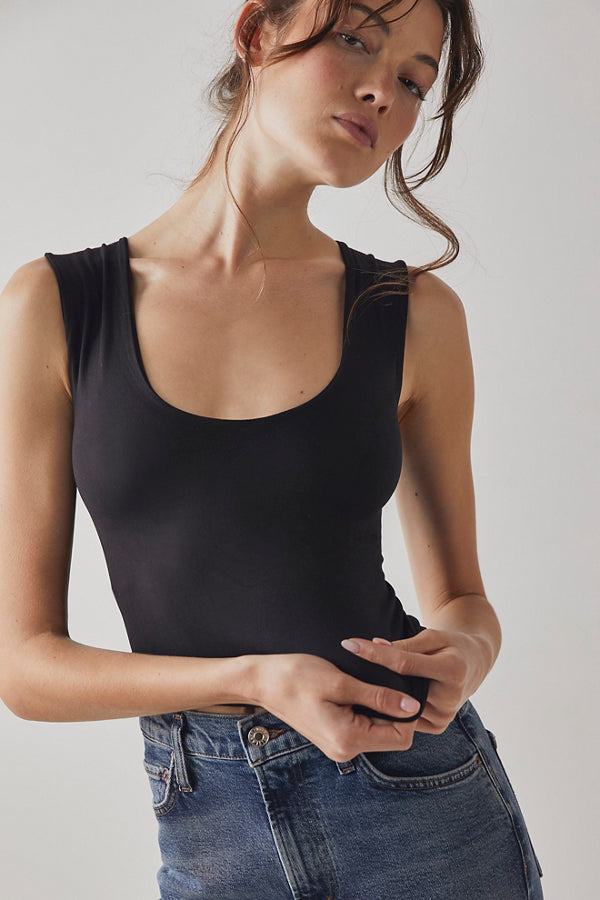 Free People Clean Lines Muscle Cami in Black
