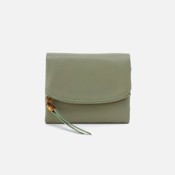 Hobo Fern Medium Trifold Wallet in Pebbled Leather | Watercress