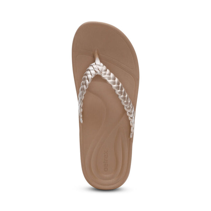 aetrex Vicki Braided Thong in Champagne Gloss