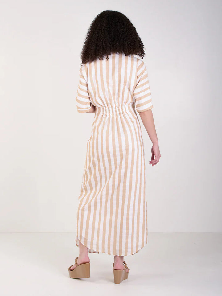 Emily Mccarthy Georgia Dress in Sand Stripe
