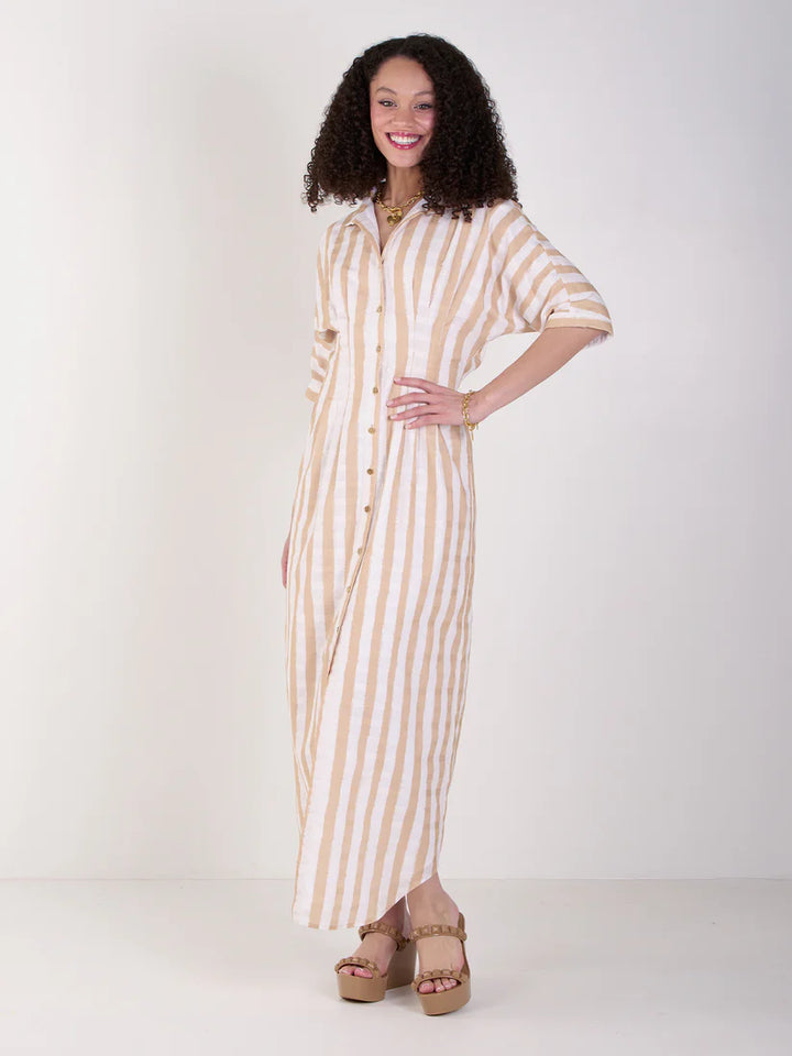 Emily Mccarthy Georgia Dress in Sand Stripe