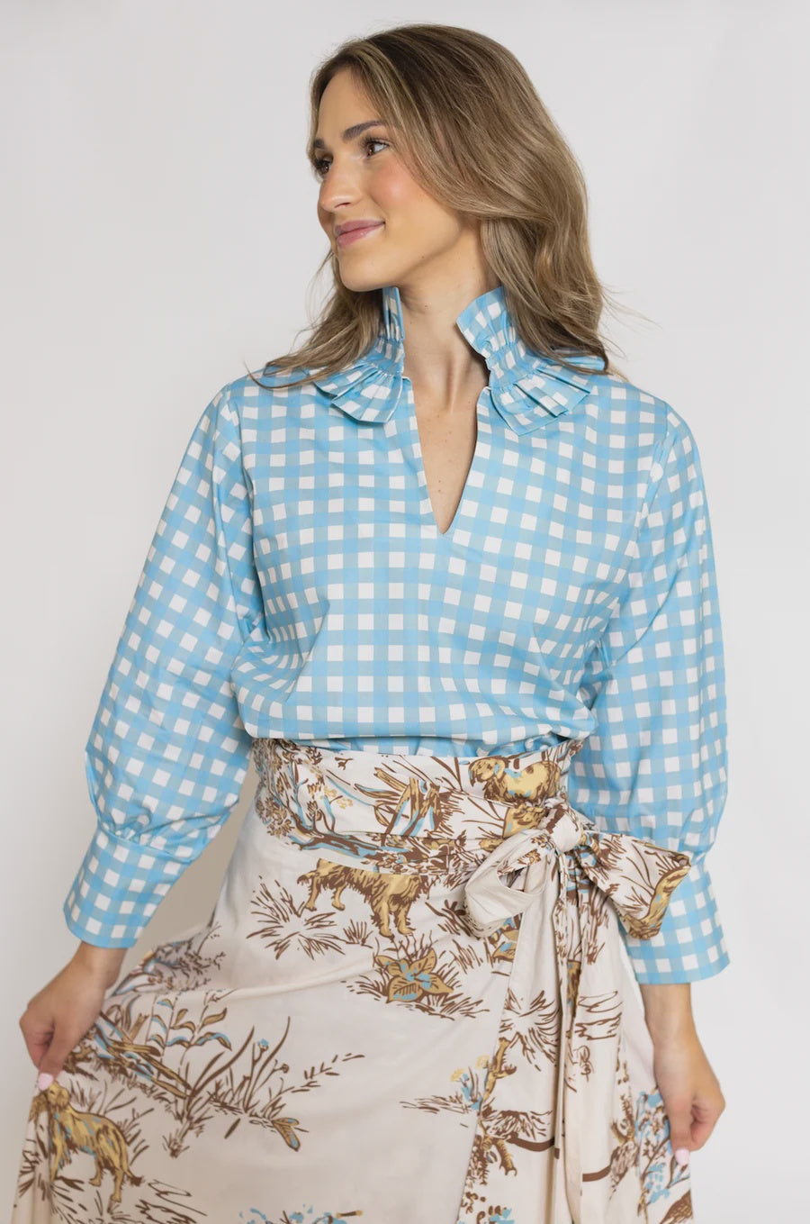 House Of MBR Blue Gingham Harper Estate Top