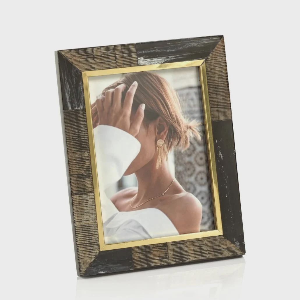 Black Shagrin Photo Frame w/ Inner Brass Trim-5x7