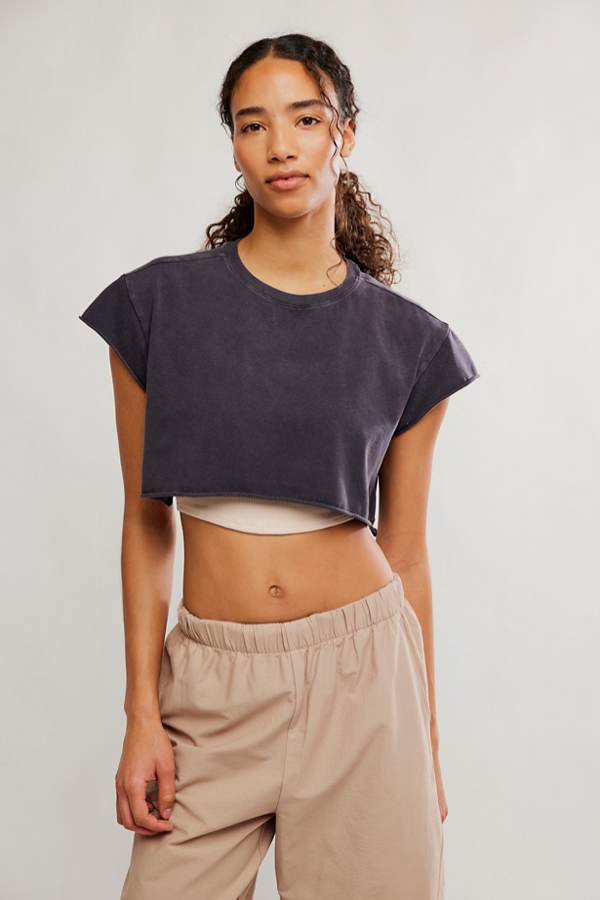 Free People Movement Hot Shot Cropped Tee in Vintage Black