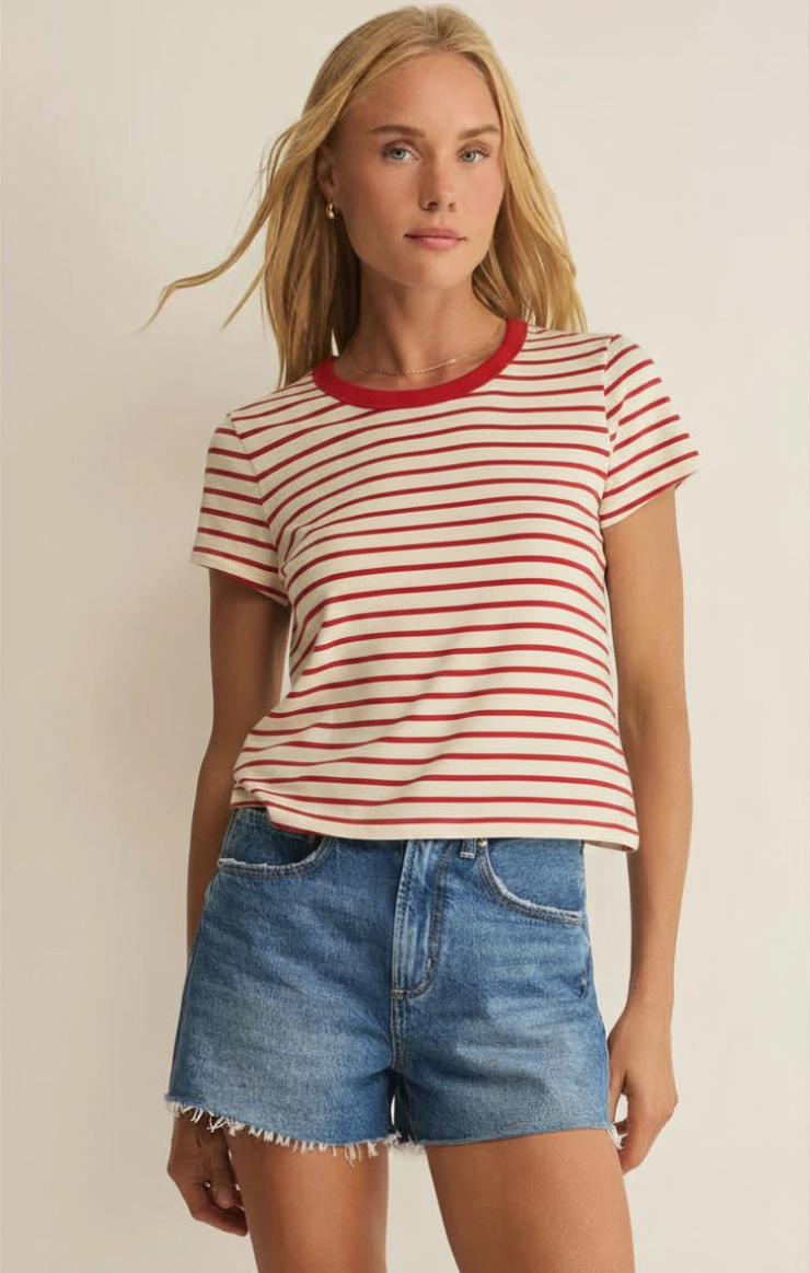 Z Supply Junie Striped Tee in Lychee Red