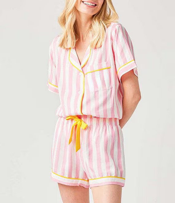 Katie Kime Retro Stripe Pajama Shorts Set in Pink