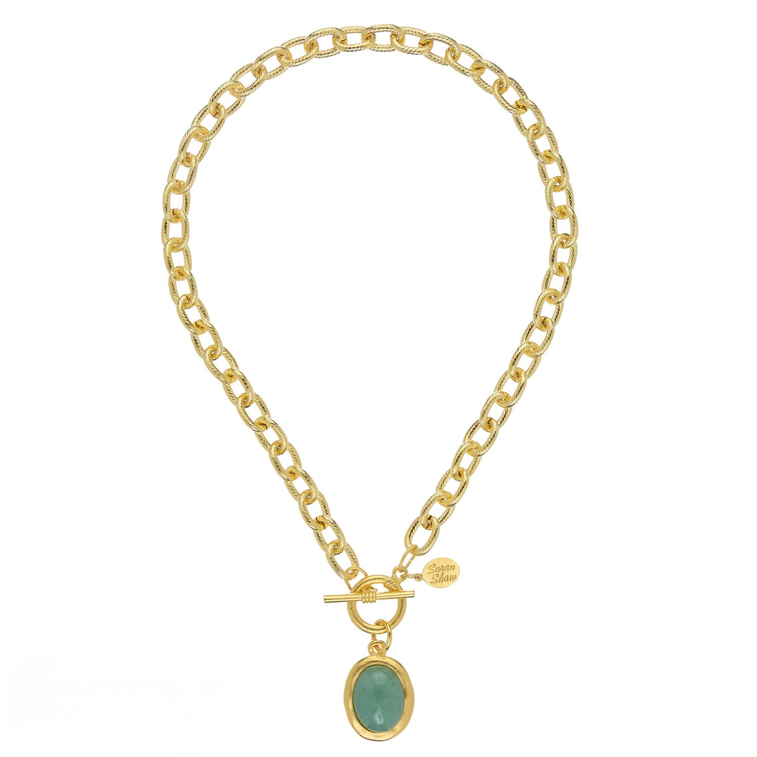 Susan Shaw Jade Cabochon Toggle Necklace