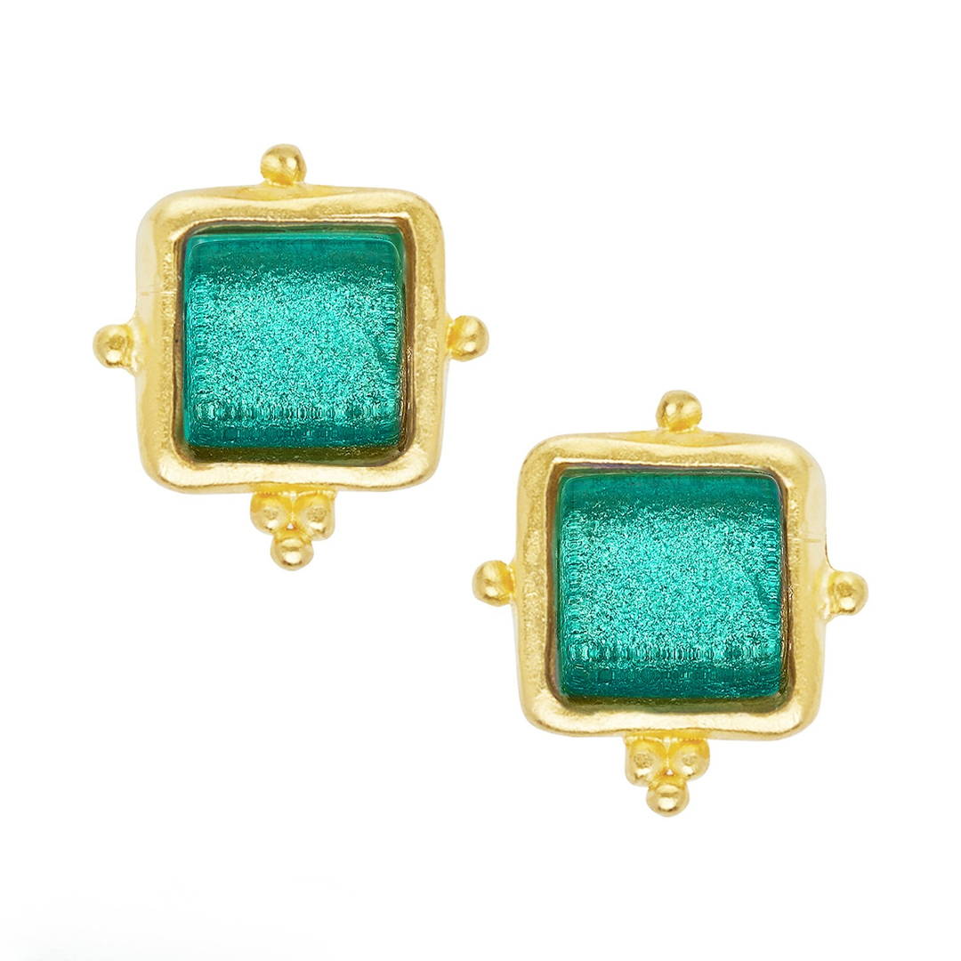 Susan Shaw Handcast French Glass Earring in Teal