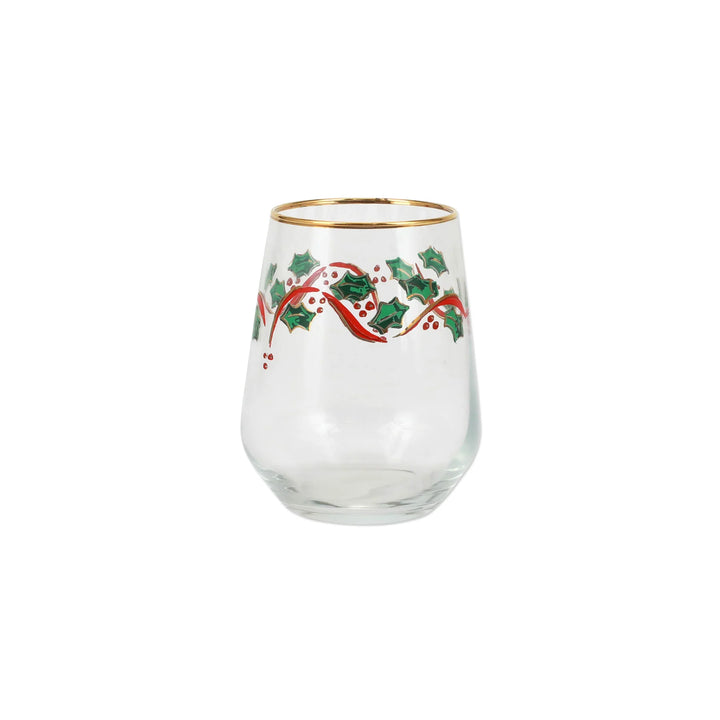 Vietri Holly Stemless Wine Glass