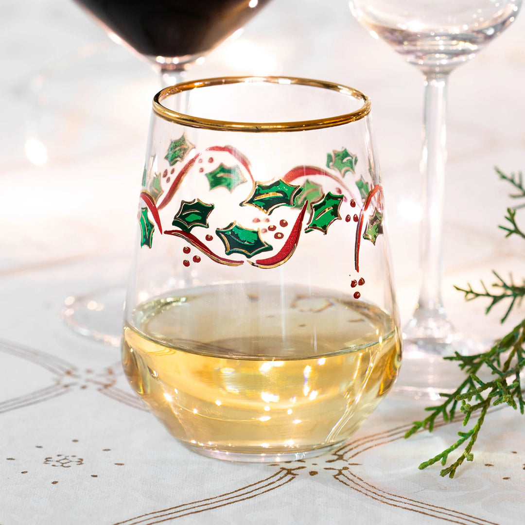 Vietri Holly Stemless Wine Glass