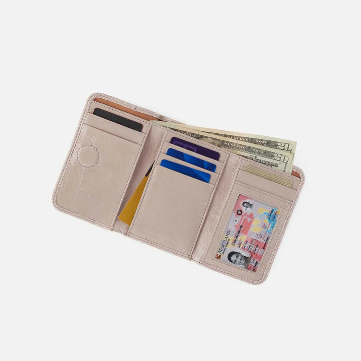 Hobo Jill Trifold Wallet in Stone Gloss