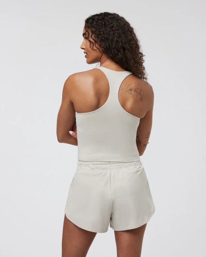 vuori Women's Halo Performance Crop Tank 2.0 in Ecru Heather