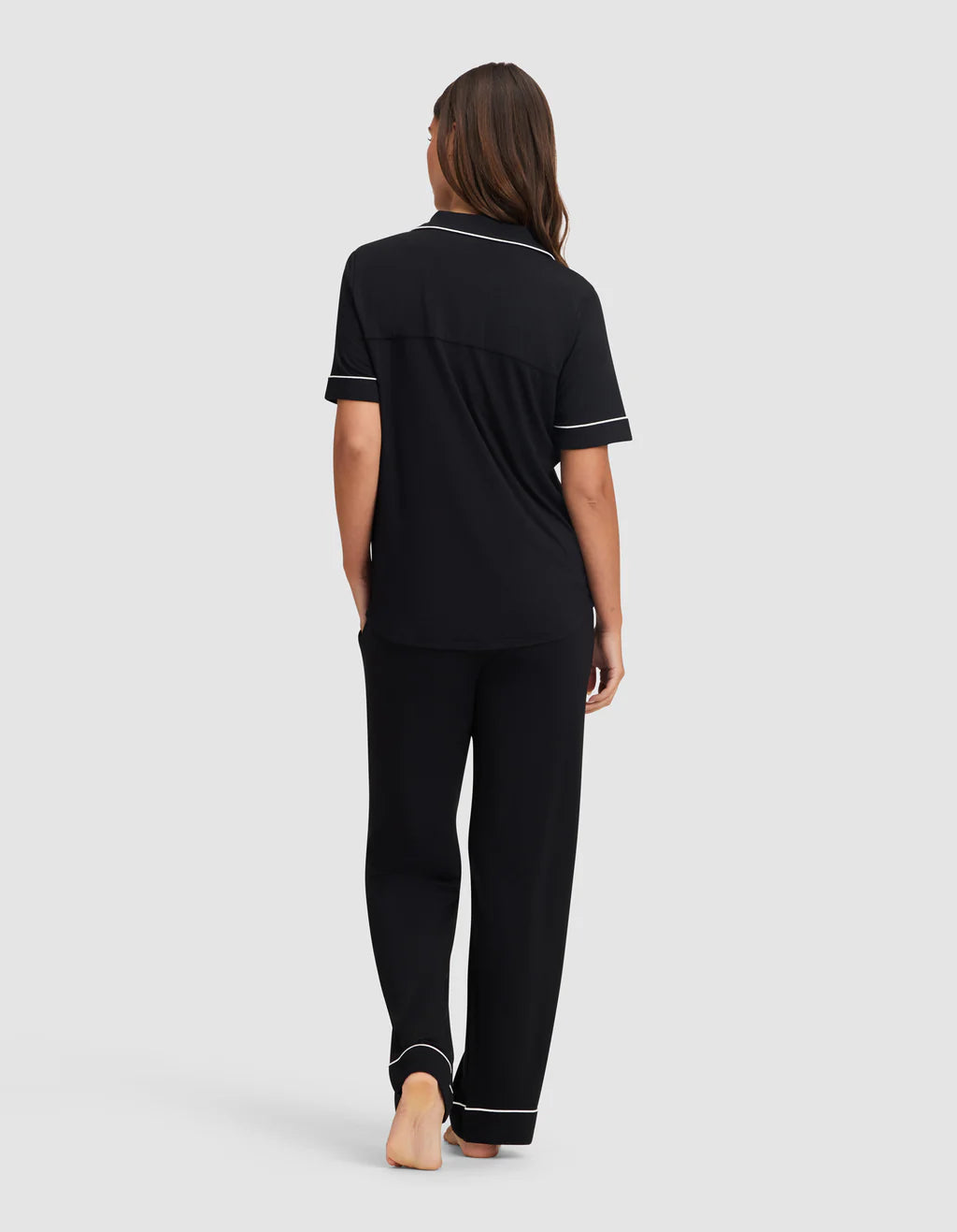 Barefoot Dreams Luxe Milk Jersey® Piped Short Sleeve Pant Set in Black