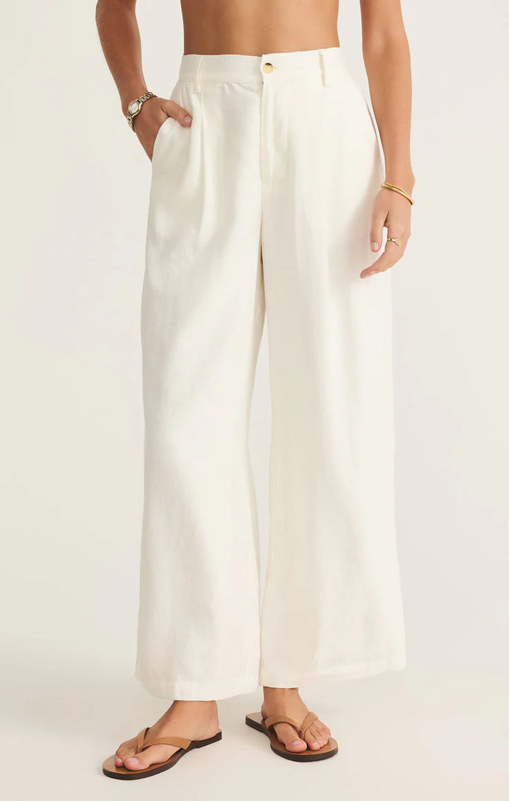 Z Supply Topanga Wide Leg Linen Pant in White