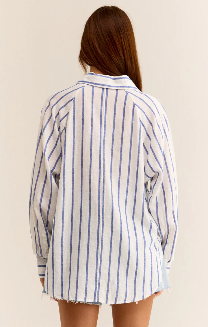 Z Supply Perfect Linen Stripe Top in Palace Blue