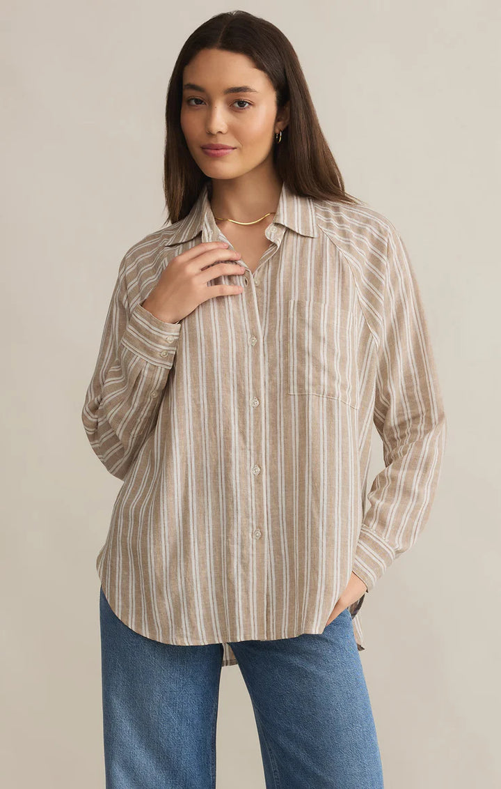 Z Supply Perfect Linen Stripe Top in Pebble Moon