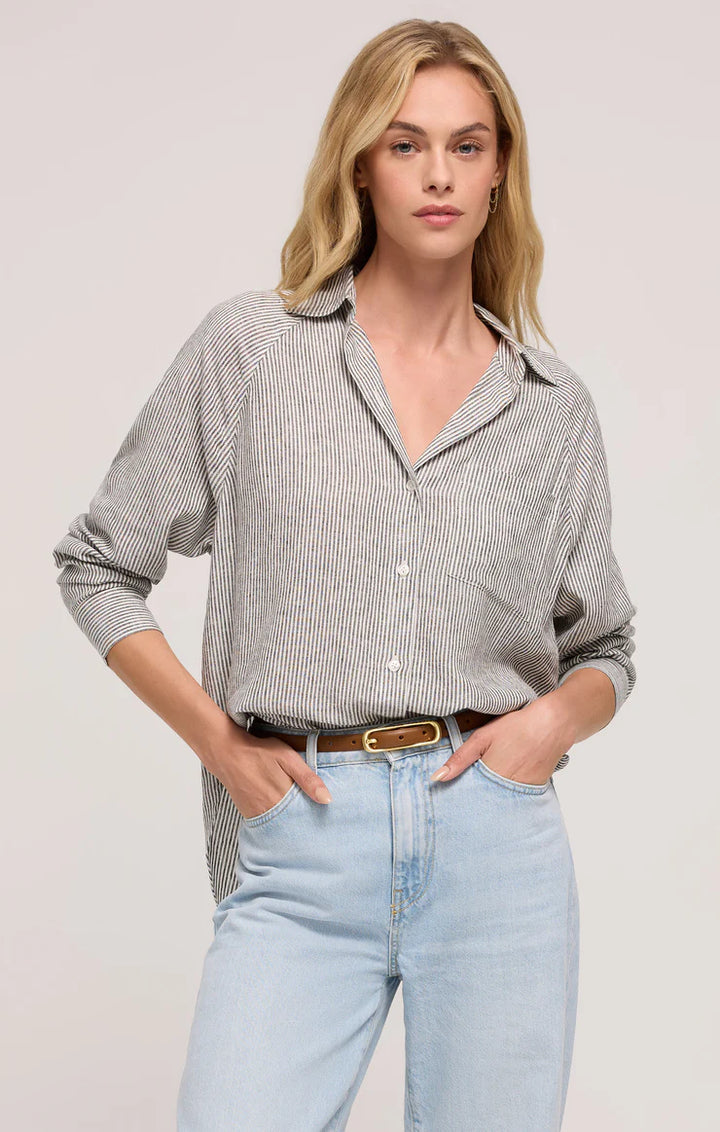 Z Supply Perfect Linen Stripe Top in Sea Salt