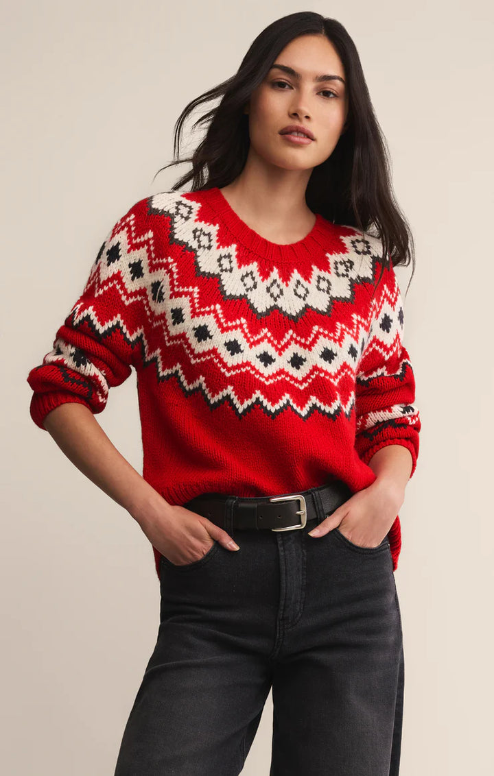 Z Supply Adornment Fair Isle Sweater in Festive Red